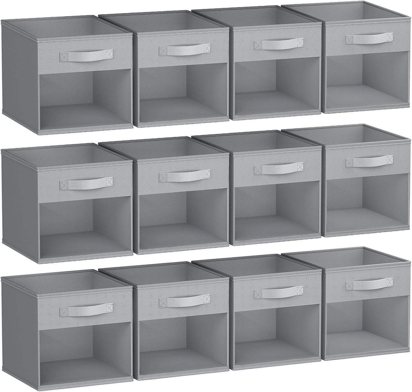 DIMJ Storage Cubes, 11x 11 inch Cube Storage Bin, 6 Pack Closet organizers and storage Bins with Window, Collapsible Baskets with Handle for Shelves, Clothes, Toys, Books (Grey)