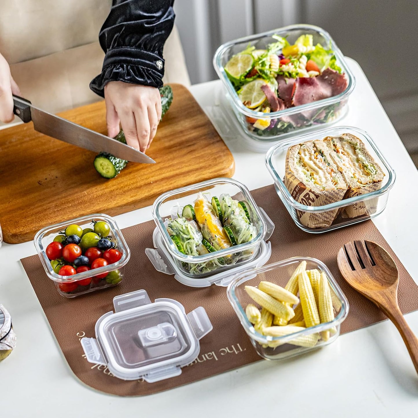 Airtight Glass Food Storage Containers with Lids (4-Piece Set) - Leakproof BPA-Free Glass Containers for Soup, Leftovers, Meal Prep, Office Lunch - Microwave, Dishwasher & Freezer Safe