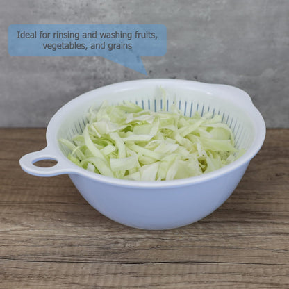 EIKS 2 Pack Plastic Kitchen Colander Basket with Strainer Bowl for Washing Draining Vegetables Fruit Grains Salad Cooing Preparation
