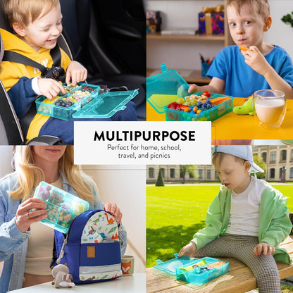 Large Kids Snack Box Containers Set of 2 -100 Labels, BPA-Free, Adjustable Compartments, Dishwasher Safe, Reusable Tray, Food Grade, Meal Prep Container, PARENT TESTED PARENT APPROVED AWARD (Clear)