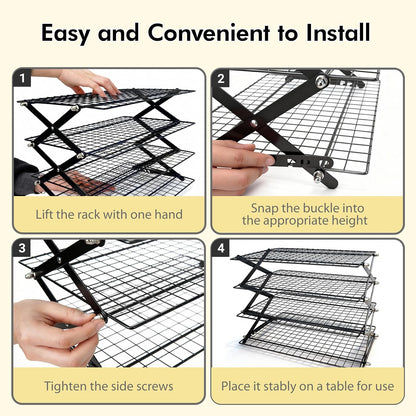4 Tier Collapsible Cooling Rack for Baking, Adjustable cooling Rack
