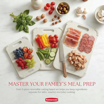 Rubbermaid 3pc Reversible Wheat Fiber Cutting Board Set | Cutting Boards for Kitchen – Dishwasher Safe, Non-Slip Corners, Lightweight & Easy To Store- Large Cutting Board for Meat, Veggies & Fruits