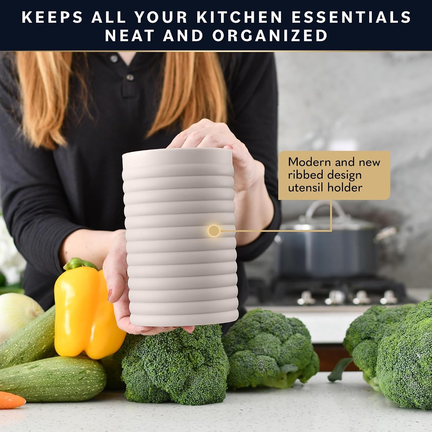 Home Hero Silicone Kitchen Utensils Set - Heat Resistant Non-Scratch Cooking Utensils - Ergonomic Silicone Spatula Set - Dishwasher Safe Kitchen Tools - 26 Piece, Stone