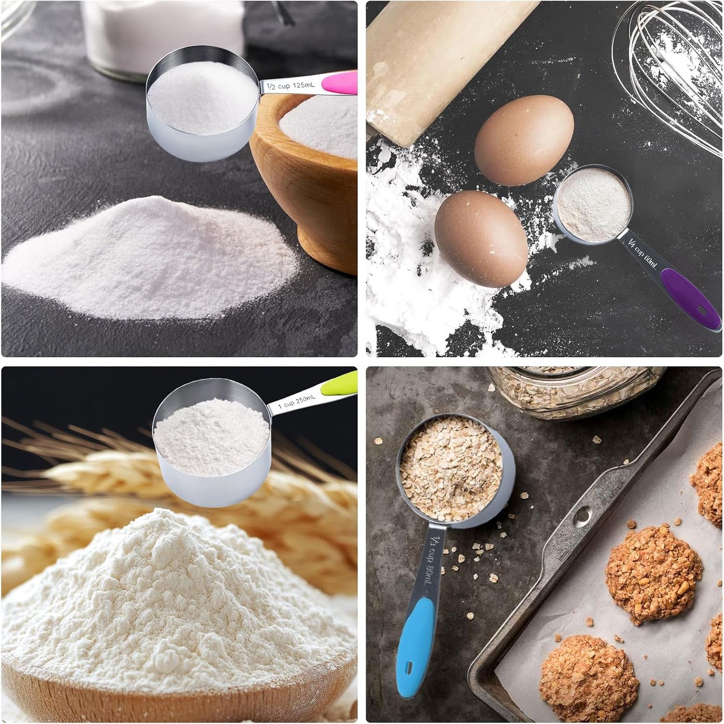 9PCS Black Stainless Steel Measuring Cups and Spoons Set, Heavy Duty Measuring Cup Set