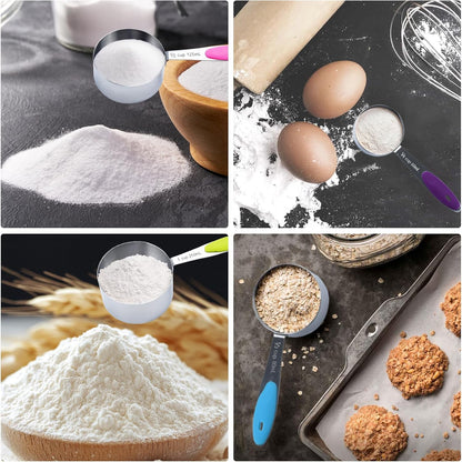 9PCS Black Stainless Steel Measuring Cups and Spoons Set, Heavy Duty Measuring Cup Set