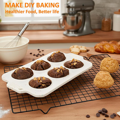 Silicone Muffin Pan for Baking, Collapsible Muffin Pan with Metal Reinforced Frame, Silicone Molds for Baking, Non-Stick & BPA-Free, Oven Safe Cupcake Pan, Regular Size 6-CUP Non-Toxic (2 Pack)