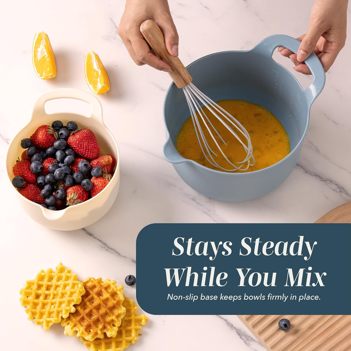 COOK WITH COLOR Nesting Plastic Mixing Bowl Set with Pour Spouts and Handles, Gray, Non-Slip