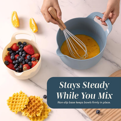 COOK WITH COLOR Nesting Plastic Mixing Bowl Set with Pour Spouts and Handles, Gray, Non-Slip