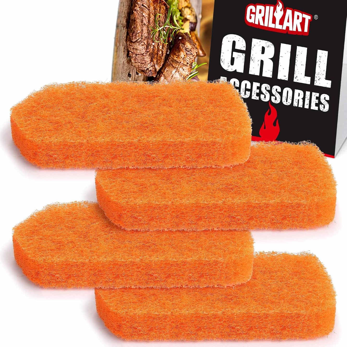 GRILLART Griddle Cleaning Kit for Blackstone, Flat Top Grill Cleaning Kit with Grill Stone, Griddle Scraper, Scouring Pad and Handles, Multifunctional Griddle Accessories for Rusty Grills, Orange