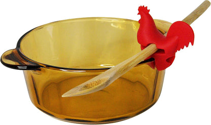 HOME-X Red Rooster Spoon Holder, Pot/Pan Clip Kitchen Accessories, Fun Hostess Gifts