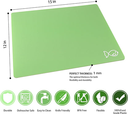 ZVP Plastic Cutting Boards for Kitchen, Flexible Cutting Mats, Colorful Chopping Boards with Food Icon, Non-Slip, Non Porous, BPA Free, Dishwasher Safe Rainbow