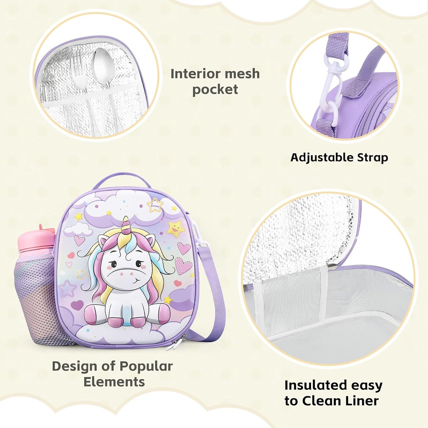Kids Lunch Box for Kids Insulated Reusable Lunch Bag Tote Durable Children Leak-proof Lunchbox with Adjustable Shoulder Strap for School Daycare Travel Picnic (Navy - 3D Dinosaur)