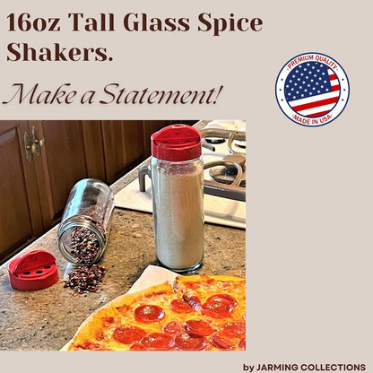 JARMING COLLECTIONS 16oz Glass Spice Shakers with Lids – Large Seasoning Containers with Shaker Tops for Kitchen, Pantry & Herb Storage