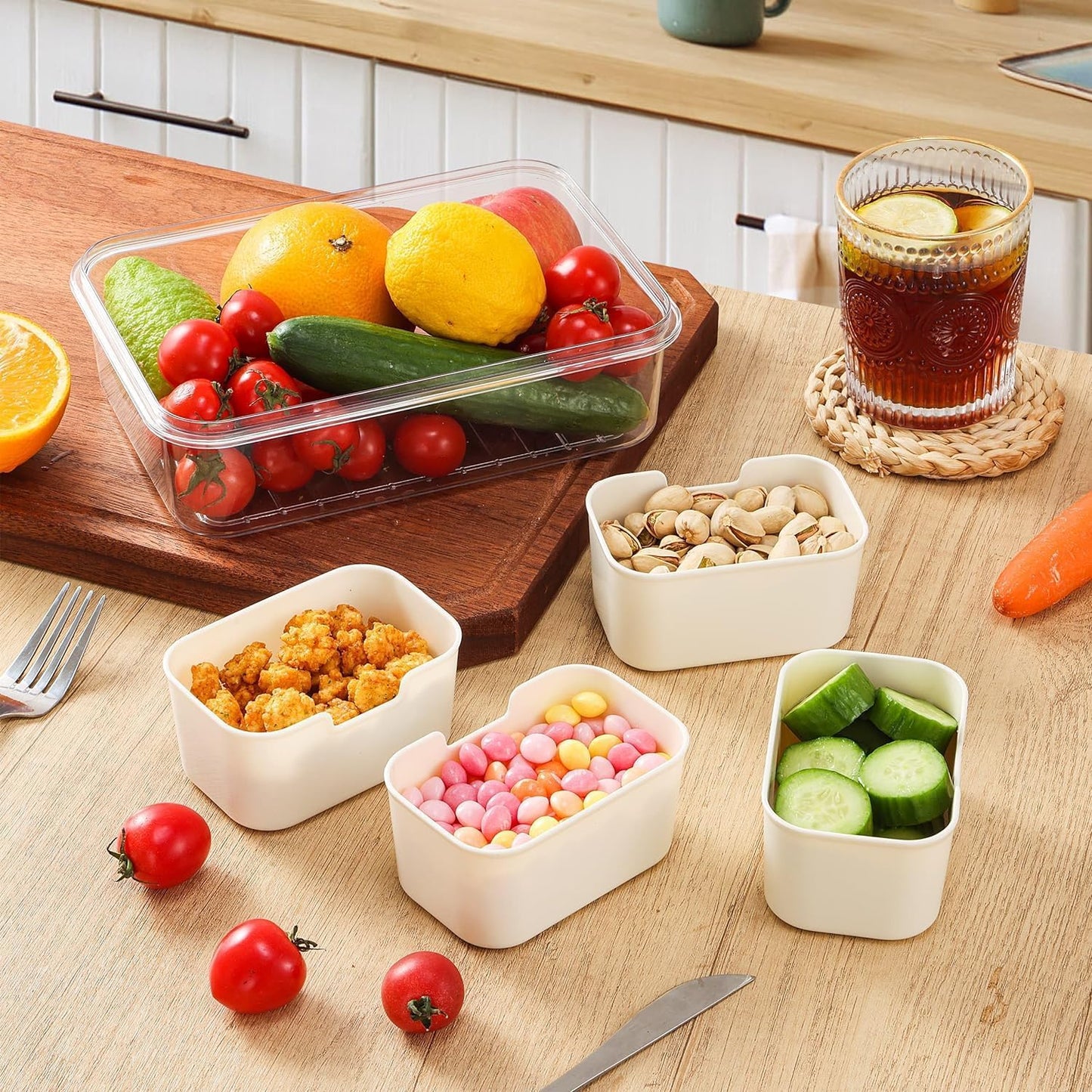 Snack Box Container, Divided Serving Tray with Lid and Handle Snackle Box Container, Snack Organizer for Adults Fruit, Veggie, Perfect for Party, Entertaining