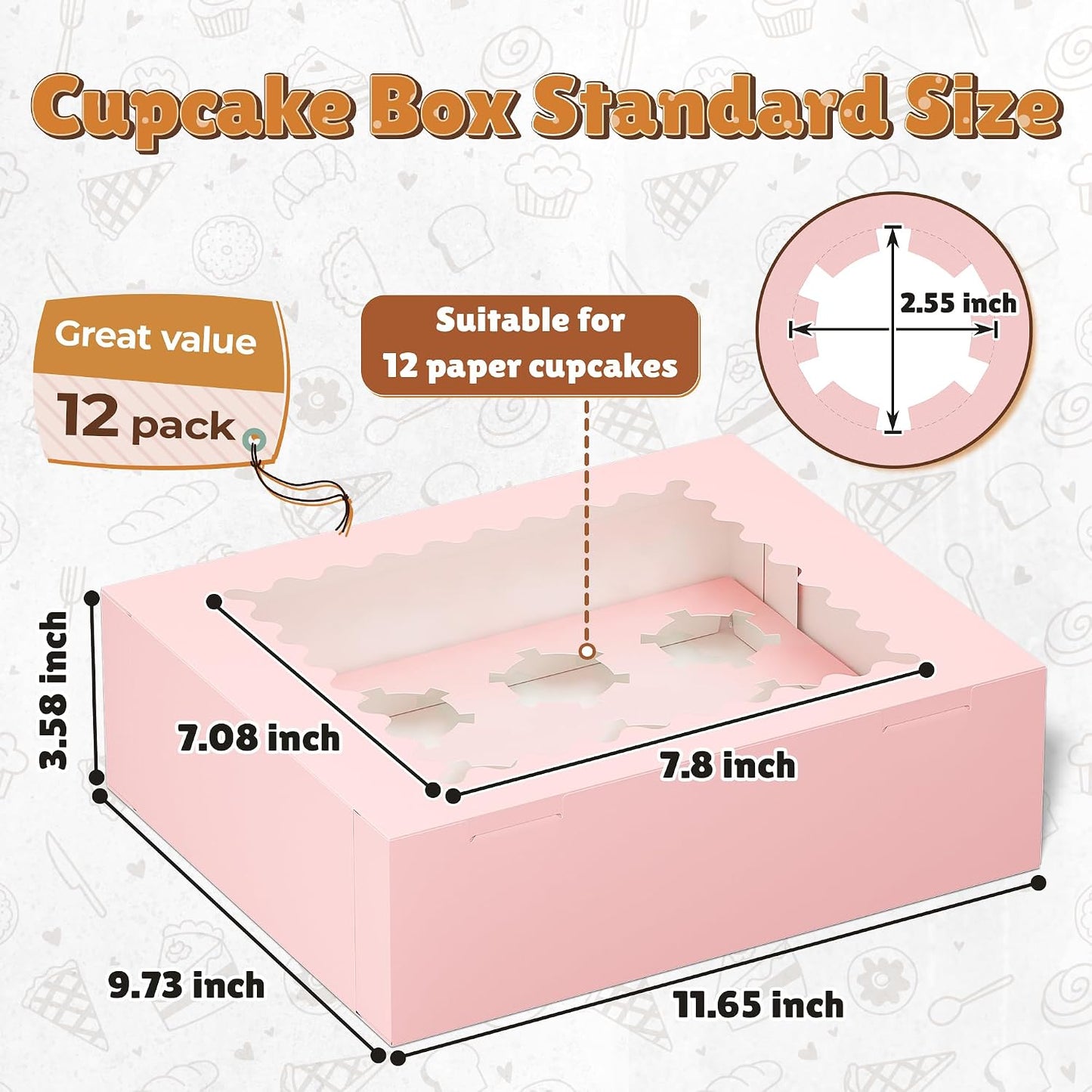RYDDOY 4 Pack Cupcake Boxes, Hold 12 Standard Cupcakes, Cupcake Containers with Window and Inserts, High Grade Cupcake Holder, for Birthday Holiday Party, Supplies for Cupcakes, Desserts and More