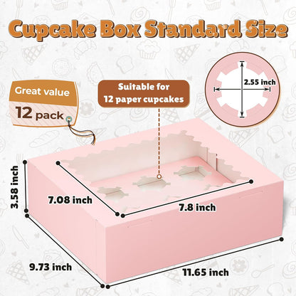 RYDDOY 4 Pack Cupcake Boxes, Hold 12 Standard Cupcakes, Cupcake Containers with Window and Inserts, High Grade Cupcake Holder, for Birthday Holiday Party, Supplies for Cupcakes, Desserts and More