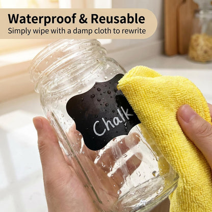 Blackboard Labels - 185 Waterproof Reusable Blackboard Stickers with 3 Liquid Chalk for Mason Jars, Party Decor, Craft Rooms, Weddings, Storage。