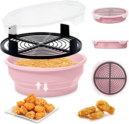 FJNATINH Collapsible Batter Bowl - Mess Free Better Breader Shaker Bowl with Lid Breading Shaker Container for Fried Fish, Fried Chicken, Onion Rings & More,No Leak,Easy to Store,Light Blue