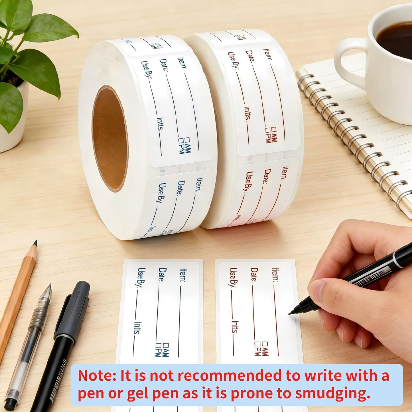 HUOJI 300pcs Removable Food Labels, 1'' x 3'' Date Stickers for Freezer, Refrigerator Food Containers, No Residue(2 Rolls, 2 Colors)