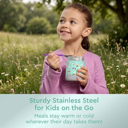 Bentgo Kids Stainless Steel Food Jar - 11oz Leak-Proof Double Insulated Hot or Cold Food Container with Removable Silicone Bumper, Dishwasher Safe, Easy Open Lid, Ages 3+ (Trucks)