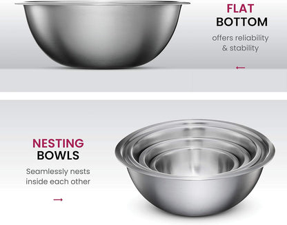 FineDine Stainless Steel Mixing Bowls Set, Dishwasher Safe, 6 Piece Metal Mixing Bowls For Kitchen, Nesting, Large, Small, Big Food Prep, Cooking, Baking