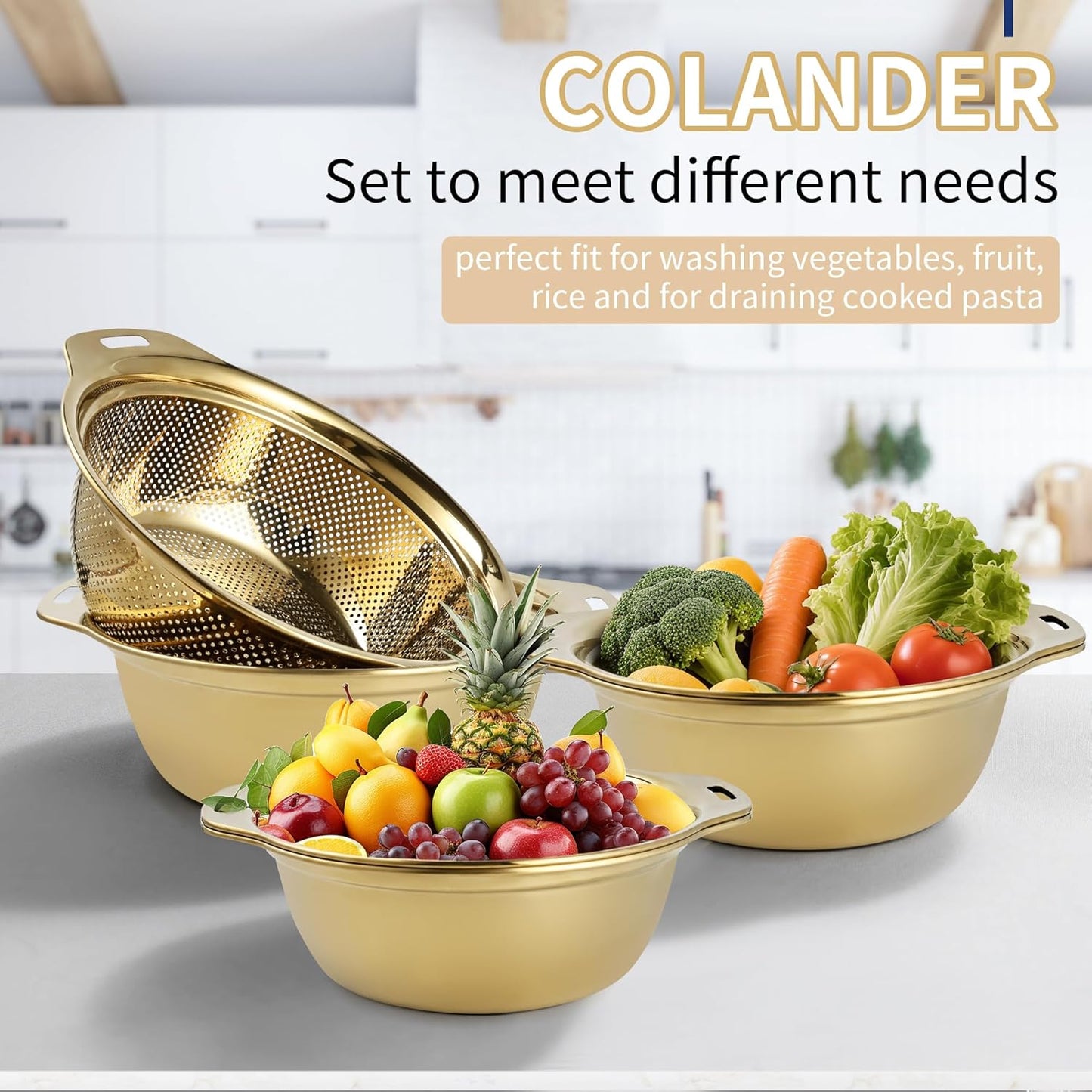 Gulex Colander Stainless Steel 3-quart with Bowls,Strainer for Kitchen(2PC)