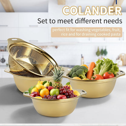 Gulex Colander Stainless Steel 3-quart with Bowls,Strainer for Kitchen(2PC)