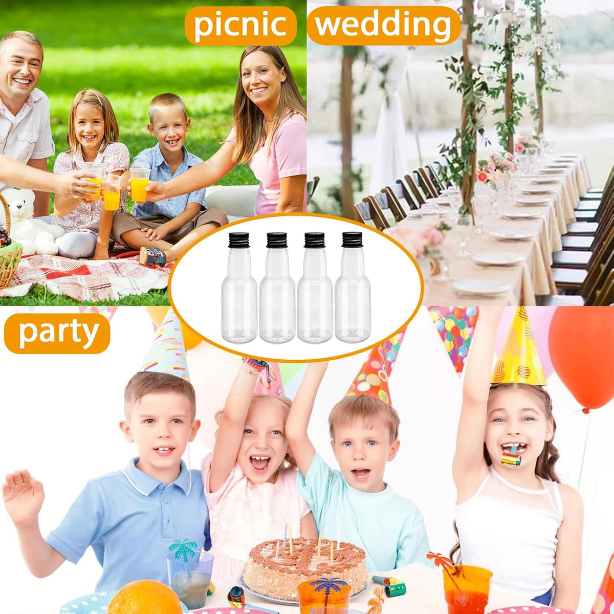1.7oz Mini Liquor Bottles,50ml Plastic Spirit Alcohol Bottle with Black Cap,Miniature Sauce Bottles with 10 Funnels for Weddings,Party Supplies