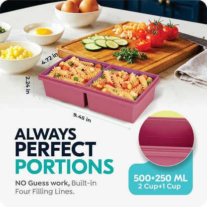 2 cup Silicone Freezer Trays with Lids, Silicone Soup Freezer Molds, Easily prepare portioned meals, Great for storing soups, lasagna, leftovers, sauces and other dishes, Dishwasher, Oven Safe