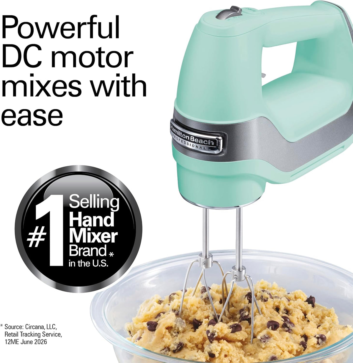 Hamilton Beach Professional 5-Speed Electric Hand Mixer with Snap-On Storage Case, QuickBurst, Stainless Steel Twisted Wire Beaters and Whisk, Mint (62658)