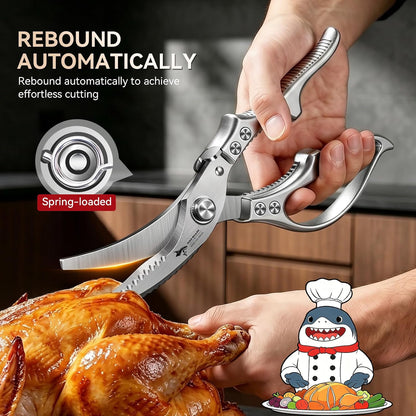 MAD SHARK Heavy Duty Poultry Shears, Kitchen Shears with Non-Slip Handle & Safety Lock, All Purpose Kitchen Scissors for Chicken, Meat Cutting, Turkey, Fish, Vegetables, Spring Loaded, Dishwasher Safe
