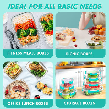 VERONES 30 Pieces Glass Meal Prep Containers Set, Stackable Glass Food Storage Containers with Lids-Airtight Lunch Containers，for Microwave, Oven, Freezer & Dishwasher,Grey