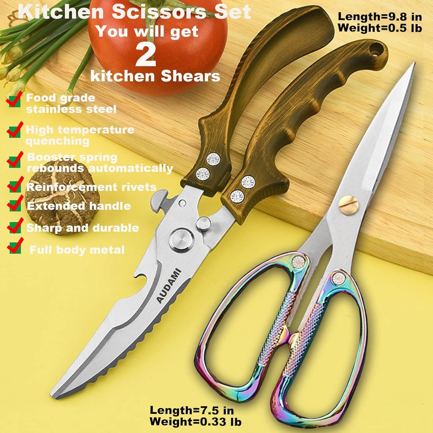 2 Pack Kitchen Shears,Heavy Duty Stainless Steel All-Purpose Poultry Meat Scissors for Cooking-Dishwasher Safe