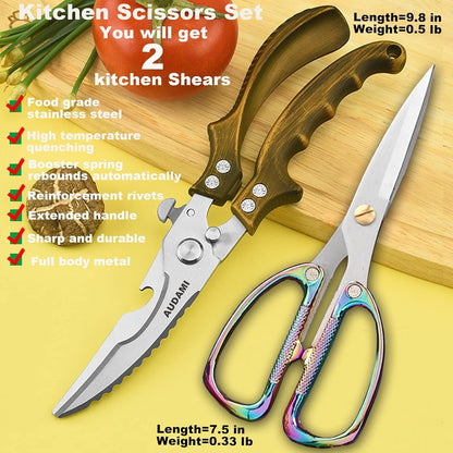 2 Pack Kitchen Shears,Heavy Duty Stainless Steel All-Purpose Poultry Meat Scissors for Cooking-Dishwasher Safe
