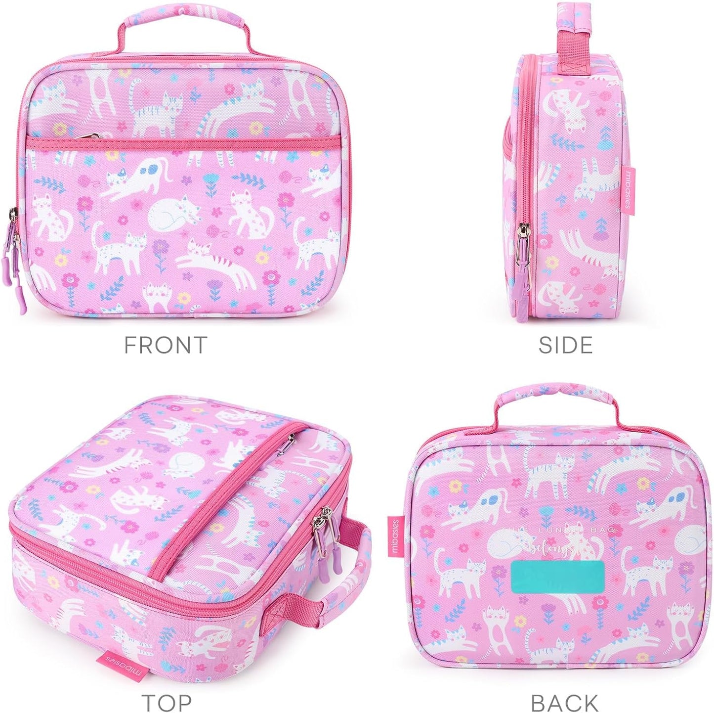 mibasies Kids Lunch Box for Girls Toddler, Insulated and Reusable Lunch Bag for School, Pink Rainbow