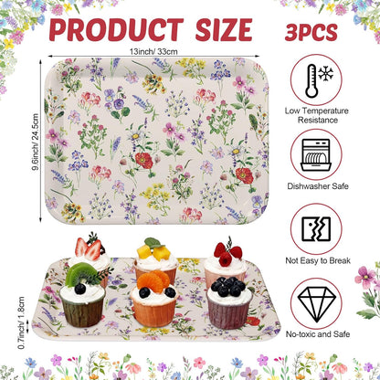 Vesici 3 Pcs Cherry Bow Serving Trays 13 x 10 Inch Pink Bow Cherry Melamine Platters Reusable Rectangular Serving Dishes for Coquette Wedding Baby Shower Birthday Party Sharing Snack Fruit Dessert