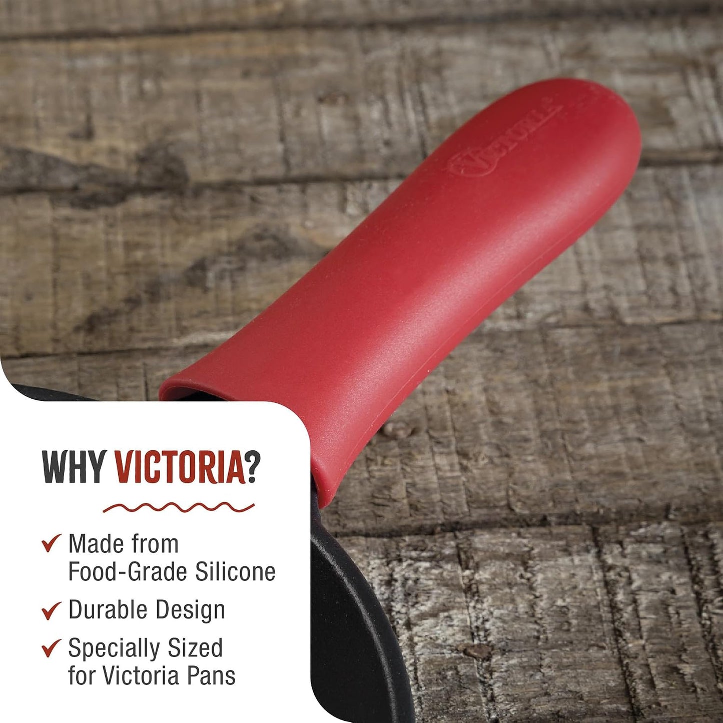 Victoria Silicone Handle Cover, Custom-Made Handle Sleeve for 10 and 12 Inch Victoria Cast Iron Skillets, Large, Red