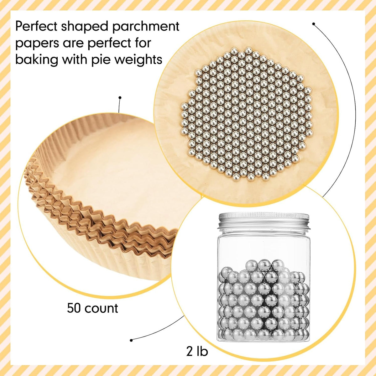 Patelai 2 lb Pie Weights with 50 Pcs Parchment Paper, Stainless Steel