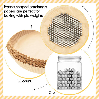 Patelai 2 lb Pie Weights with 50 Pcs Parchment Paper, Stainless Steel