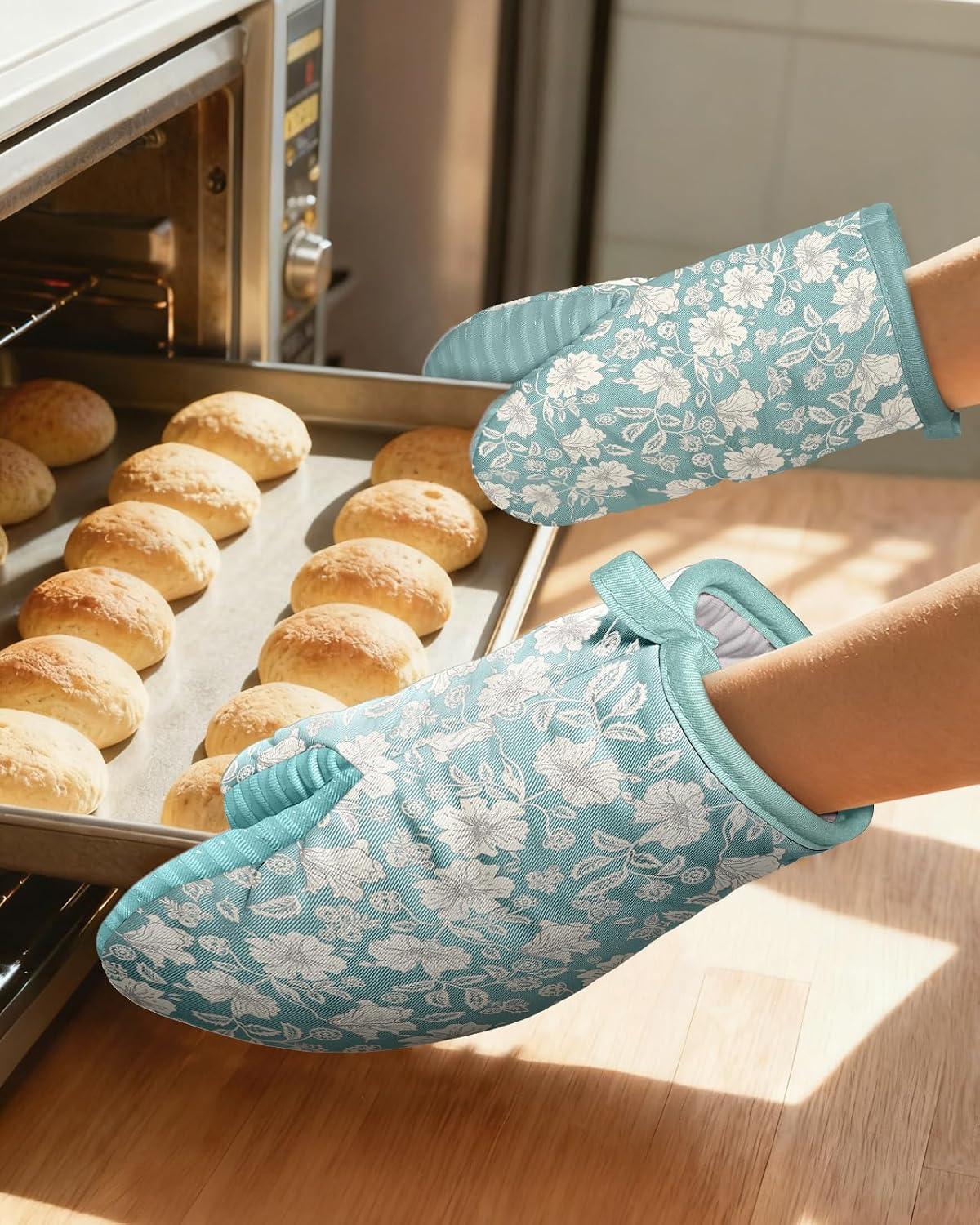 100% Thick Cotton Mini Oven Mitts Silicone Grip Lemon & Birds