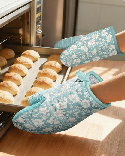 100% Thick Cotton Mini Oven Mitts Silicone Grip Lemon & Birds