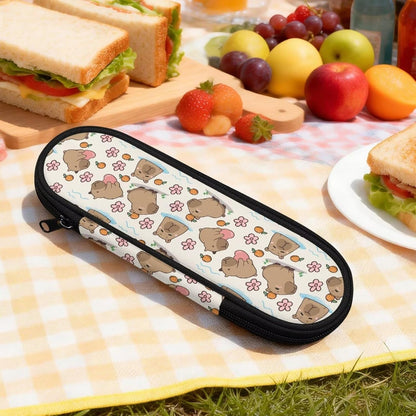 Travel Cutlery Set with Case for Kids Portable Utensil Case Reusable Silverware Pouch for School Travel Lunch Capybara Flower