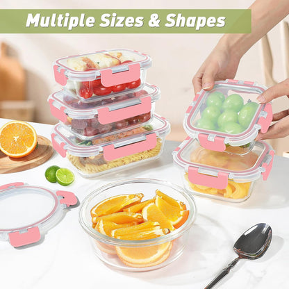 BAYZZ 24 Piece Glass Food Storage Containers with Lids, Airtight Glass Meal Prep Containers for Kitchen, BPA-Free Lunch Box, Microwave and Freezer Safe