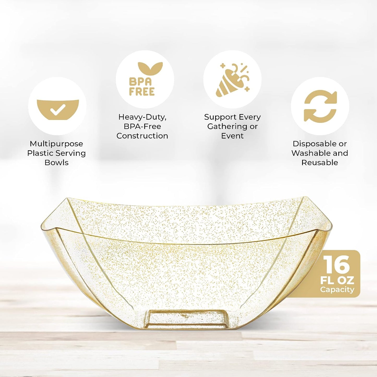 Posh Setting - White Plastic Square Serving Bowls for Party (16oz - 4 Pack), Disposable & Candy Containers for Party Table & Buffet