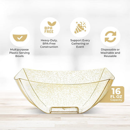 Posh Setting - White Plastic Square Serving Bowls for Party (16oz - 4 Pack), Disposable & Candy Containers for Party Table & Buffet