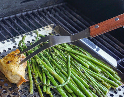 RSVP International Endurance (BQ-FRK) BBQ Grill Fork, 17.25" | Long Handle Keeps Hands Safe from Fire | Made from Stainless Steel & Rosewood