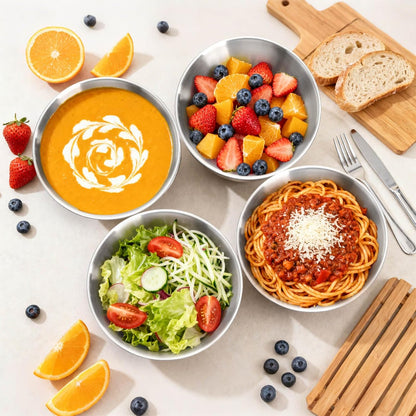 Youeon 2 Pcs 50 Oz Brushed SUS304 Stainless Steel Bowls, Double Wall Insulated Bowls, Large Stainless Steel Soup Bowl for Pasta, Salad, Ramen, 8 Inch Bowl Set for Serving, Dishwasher Safe