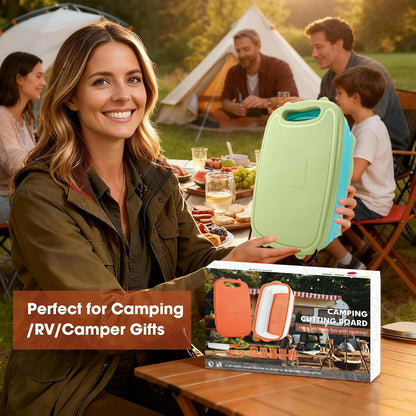 Gintan Collapsible Camping Cutting Board, 9-in-1 Chopping Board with Colander, Kitchen Vegetable Washing Basket for Camping, Camping Gifts Camping Accessories for RV Campers (Blue+Grey)