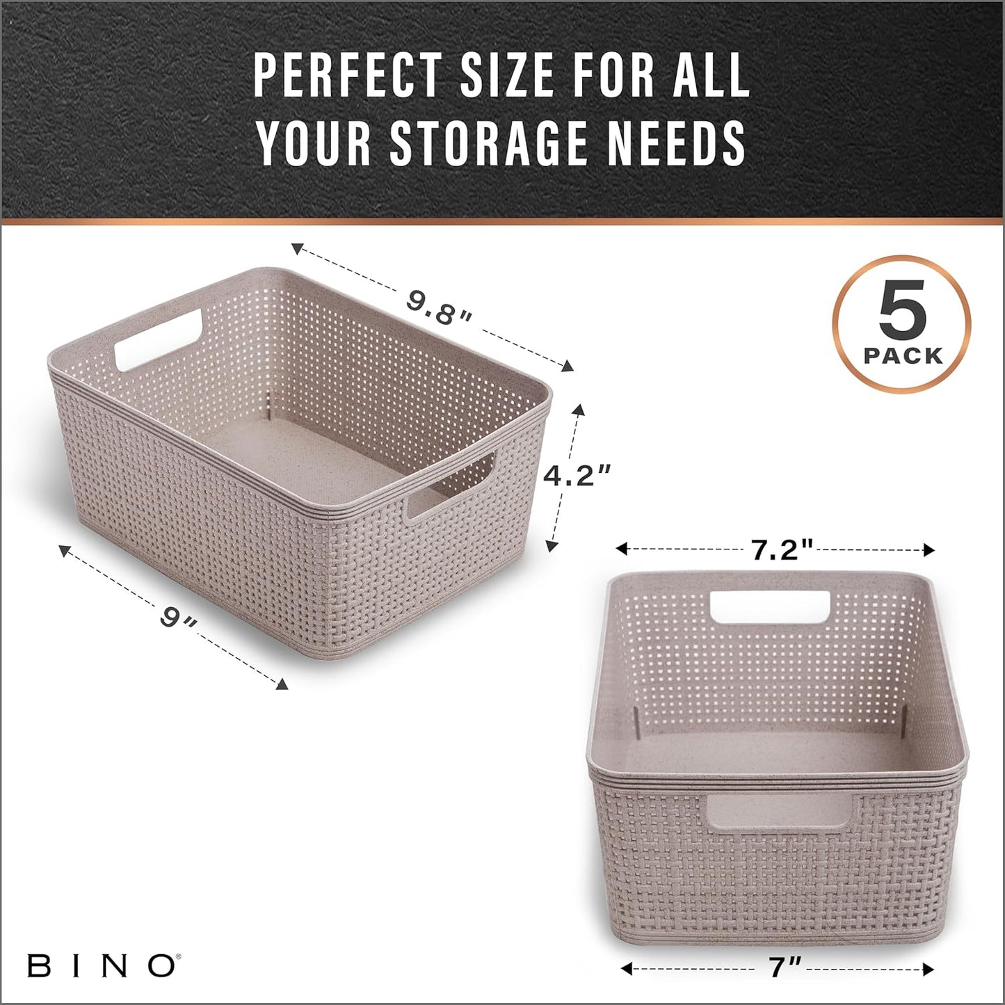 BINO Woven Plastic Basket | Large (Natural), 3-Pack | THE JUTE COLLECTION | Home Organization, Space-Saving Storage, Stylish Design | Plastic Storage Basket