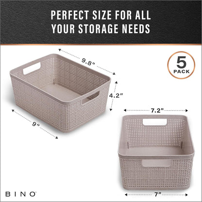 BINO Woven Plastic Basket | Large (Natural), 3-Pack | THE JUTE COLLECTION | Home Organization, Space-Saving Storage, Stylish Design | Plastic Storage Basket